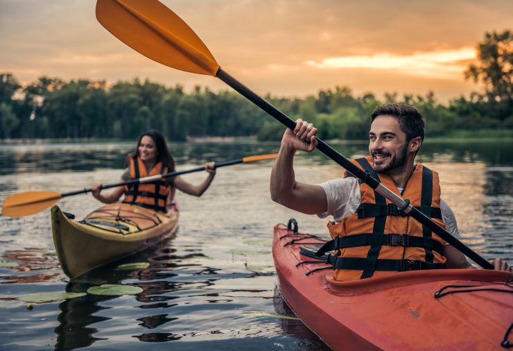 summer travel water kanoe stock